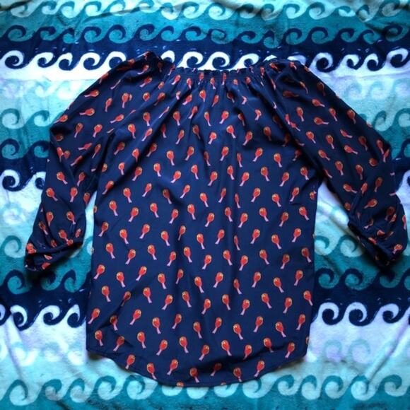 Old Navy Blue Bird Print Blouse Size XS - Picture 6 of 7